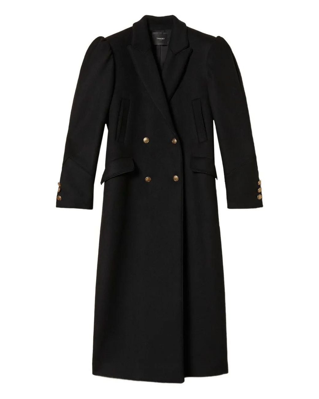 Twinset Black Puff-Sleeve Buttoned Coat