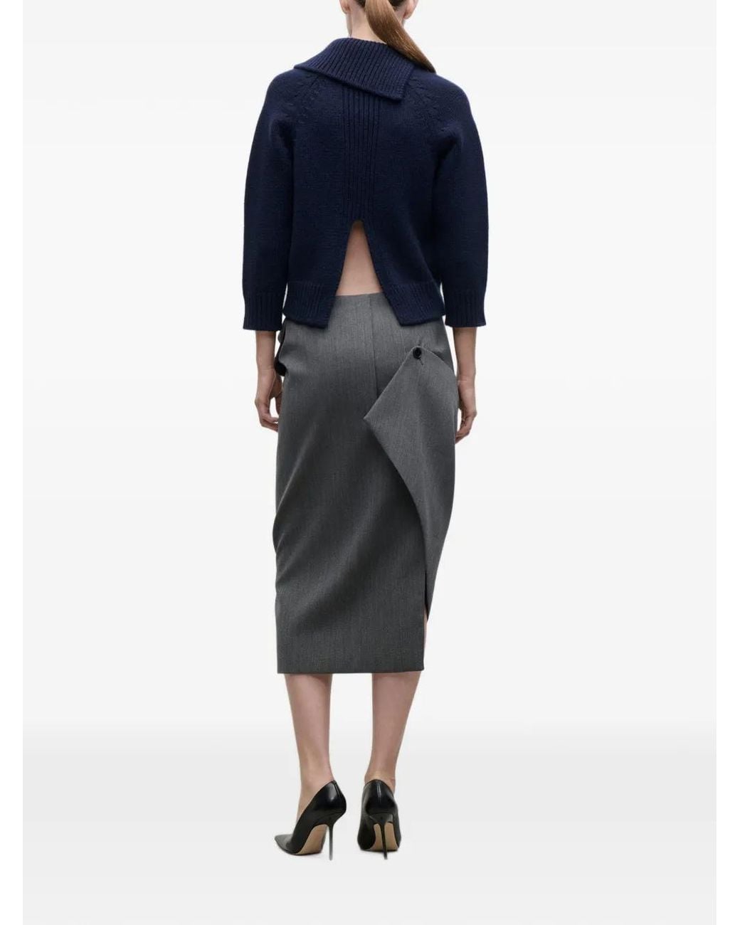 Victoria Beckham Blue Asymmetric Collar Sweater