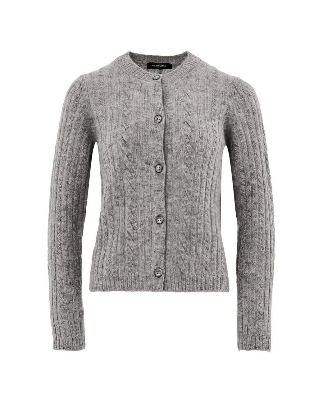 Gran Sasso Gray Cable-Knit Long-Sleeve Cardigan