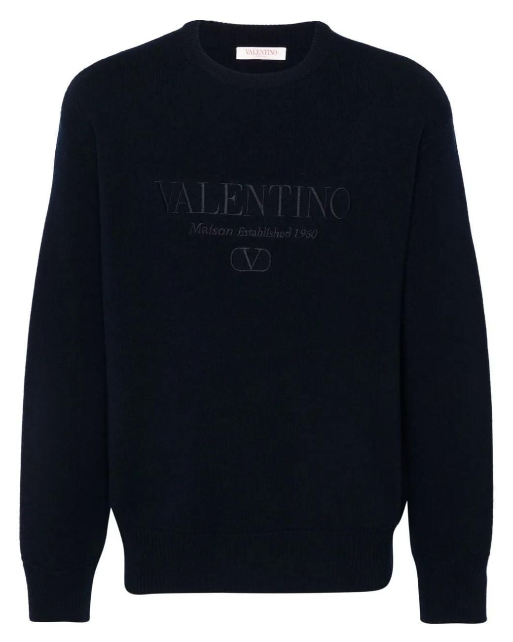 Valentino Garavani Blue Embroidered-Logo Knitted Jumper for men