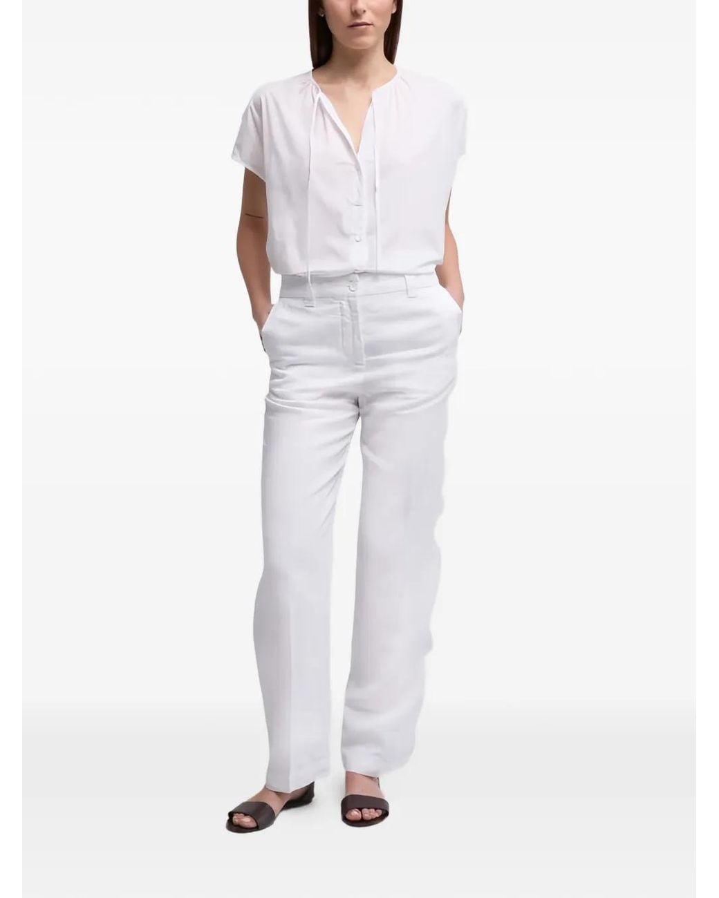 Aspesi White Tie-Neck Buttoned Shirt