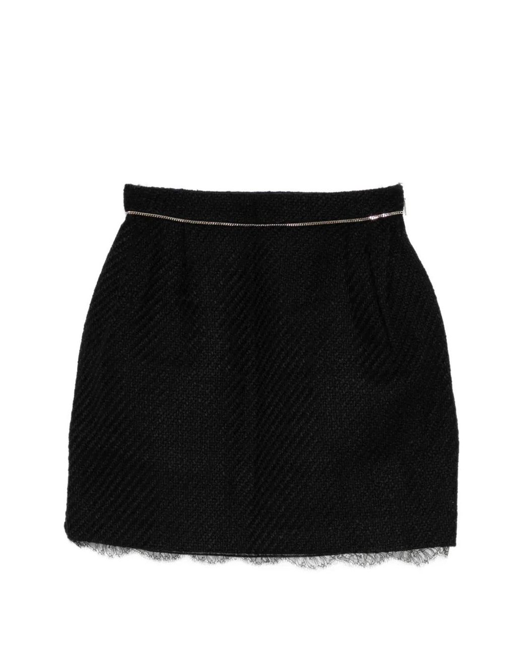 Roberto Cavalli Black Lace-Trimmed Tweed Skirt