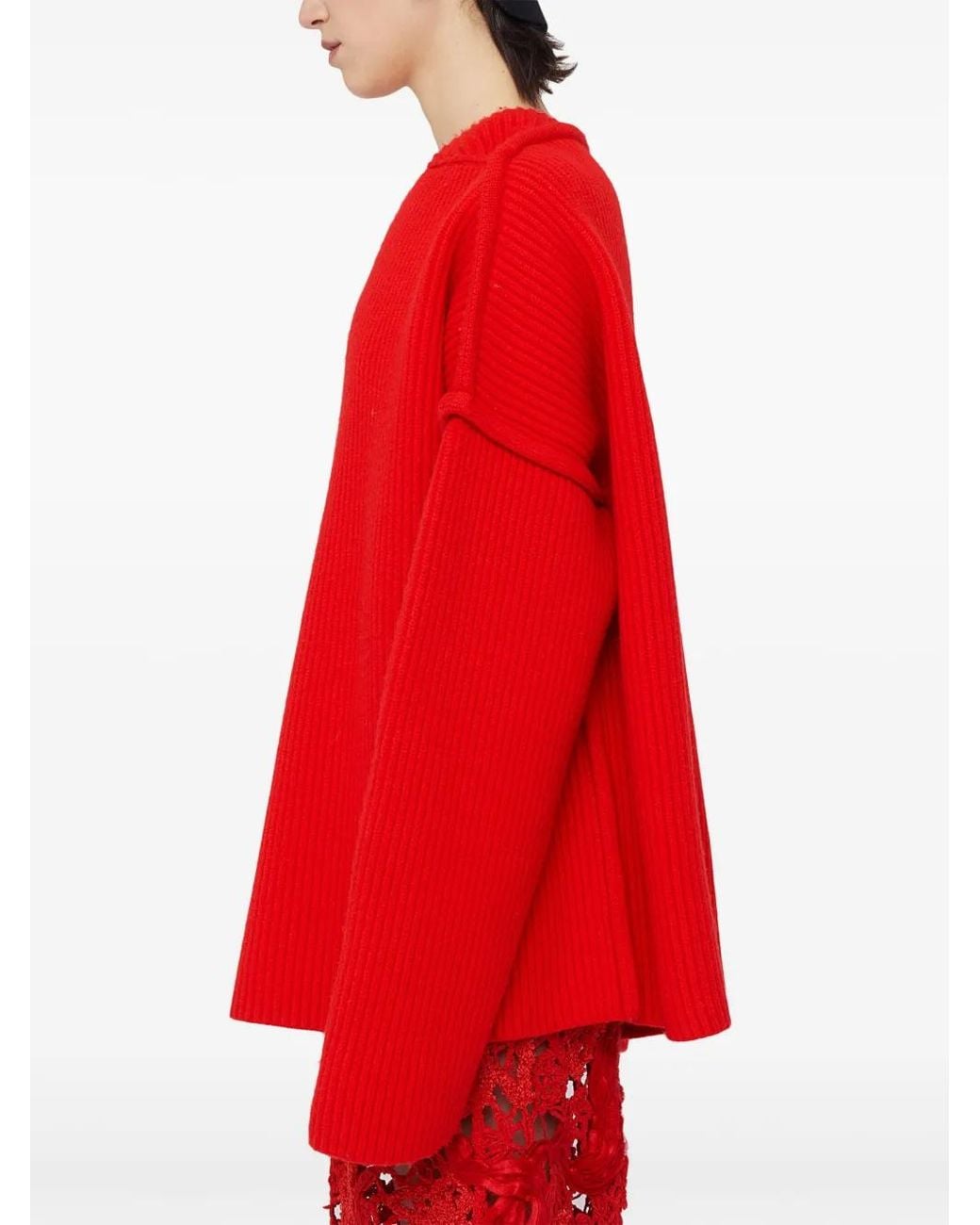 Jil Sander Red Raised-Seam Sweater