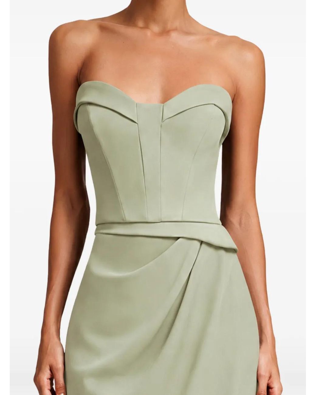 Gemy Maalouf Green Strapless Draped Dress