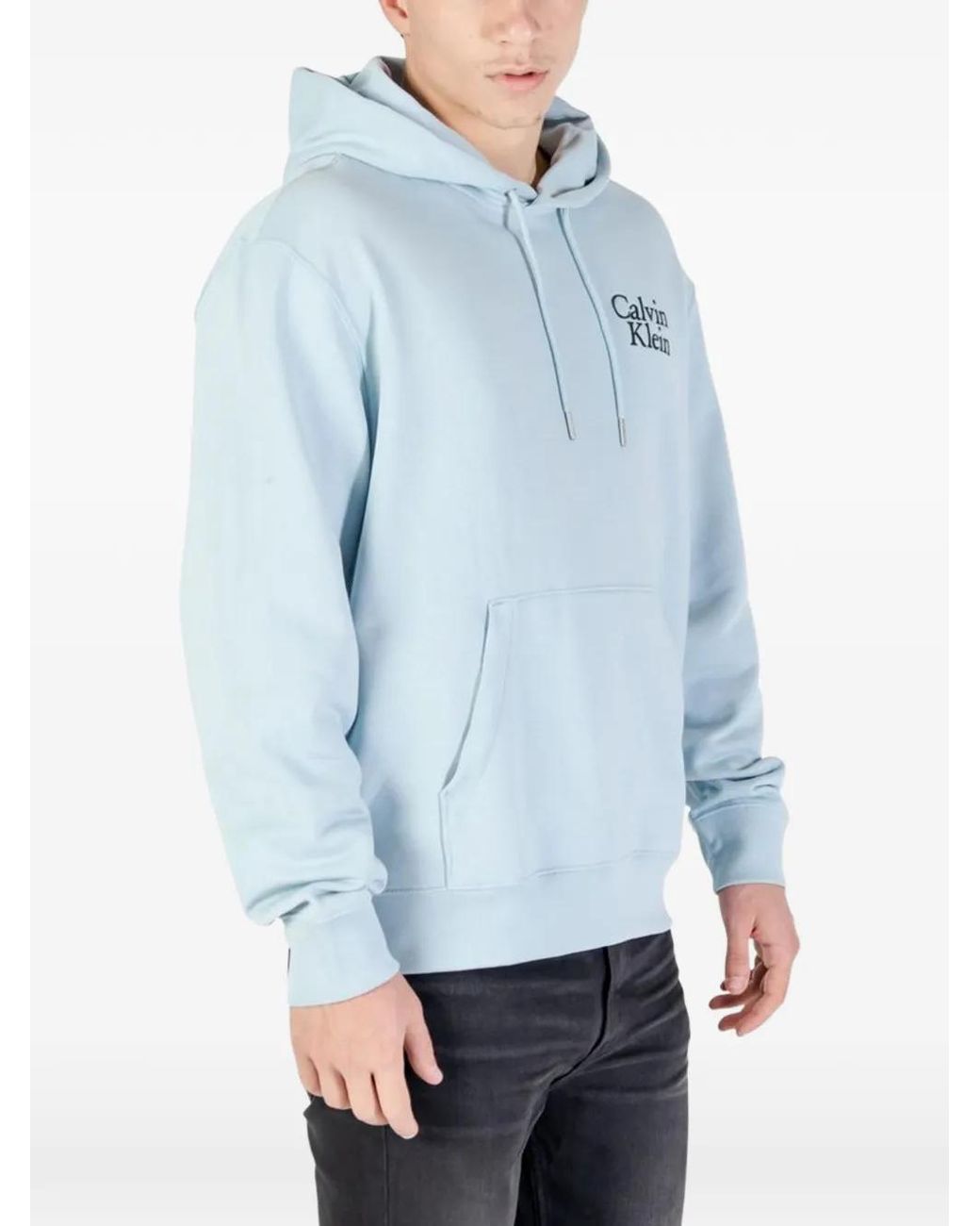 Calvin Klein Blue Logo-Print Drawstring Hoodie for men