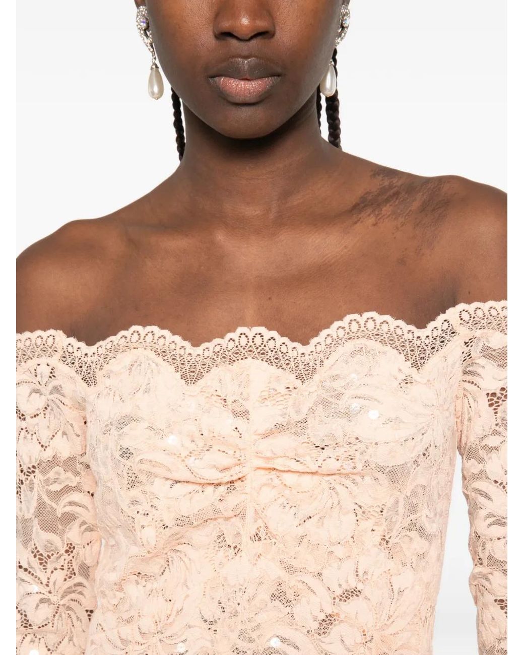Rabanne Pink Midi Lace Dress With Sequin Embroideries