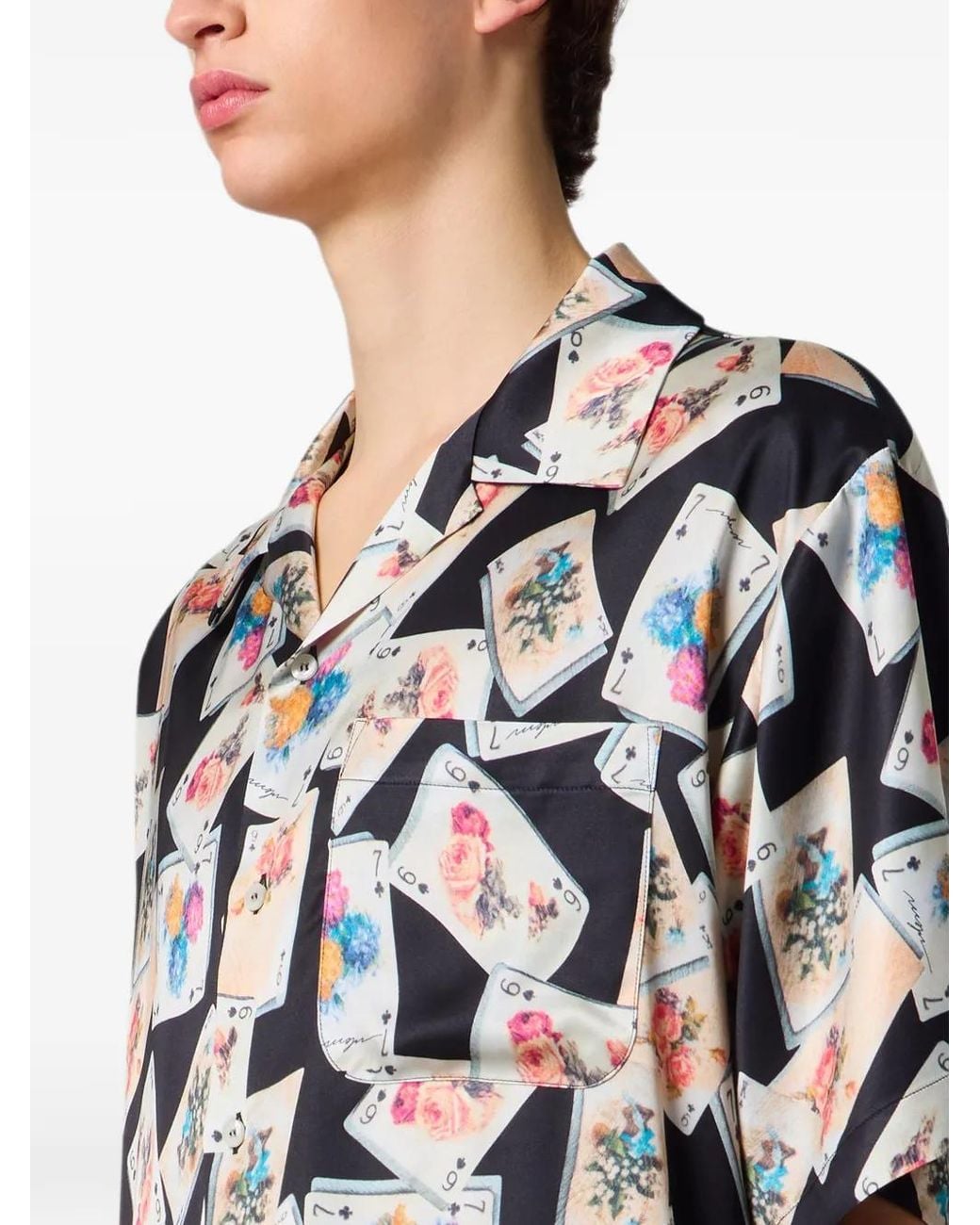MSGM White Playing Card-Print Camp-Collar Shirt for men