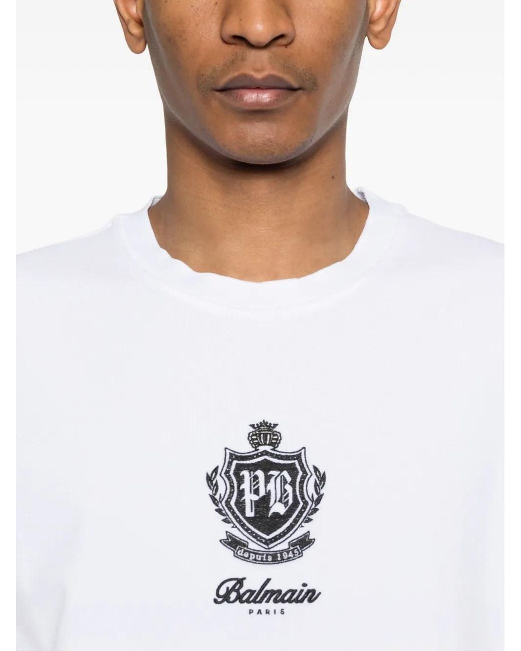 Balmain White Logo-Embroidered T-Shirt for men