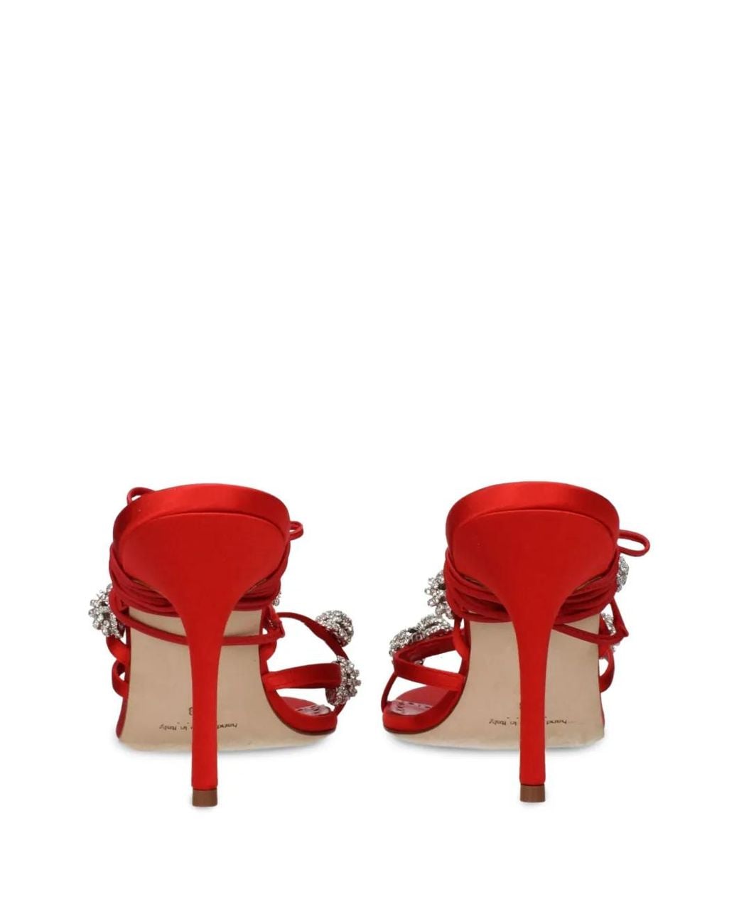 Manolo Blahnik Red Sandales En Satin À Ornements En Cristal