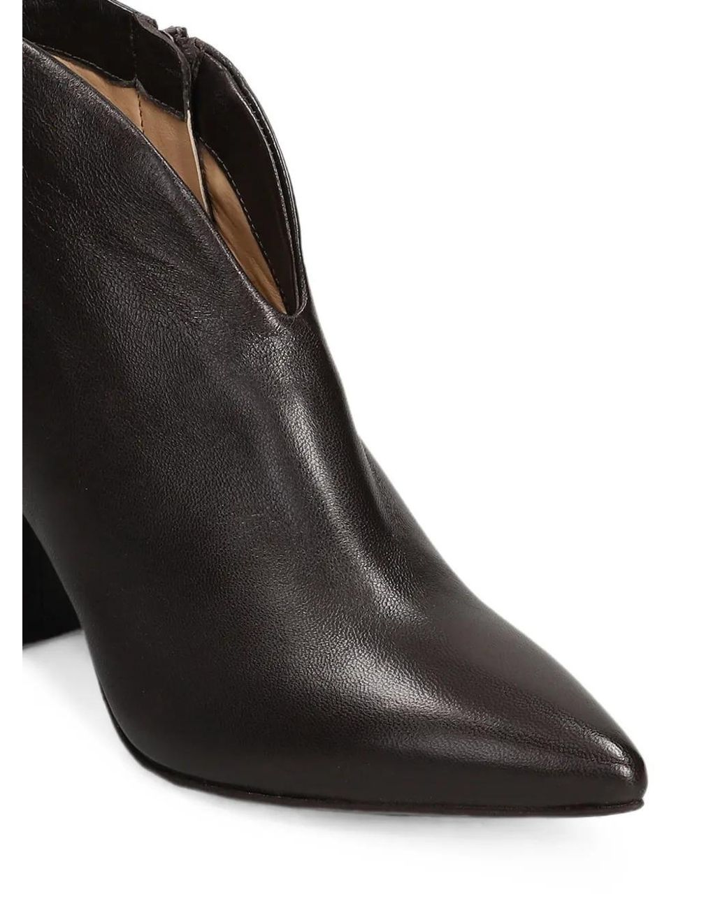 The Seller Black Pointed-Toe V-Cut Leather Ankle Boots