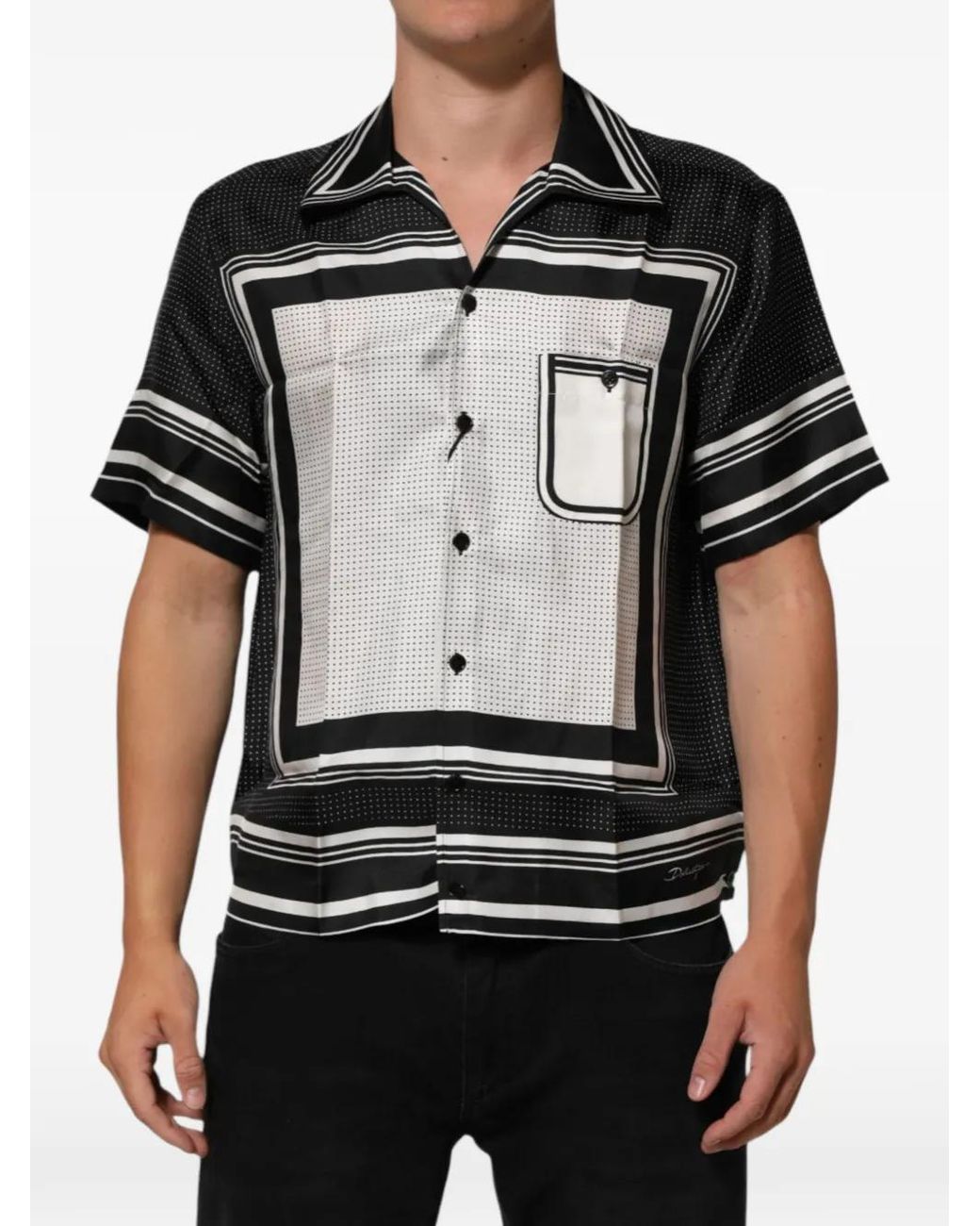 Dolce & Gabbana Black Stripe-Dot Print Silk Shirt for men