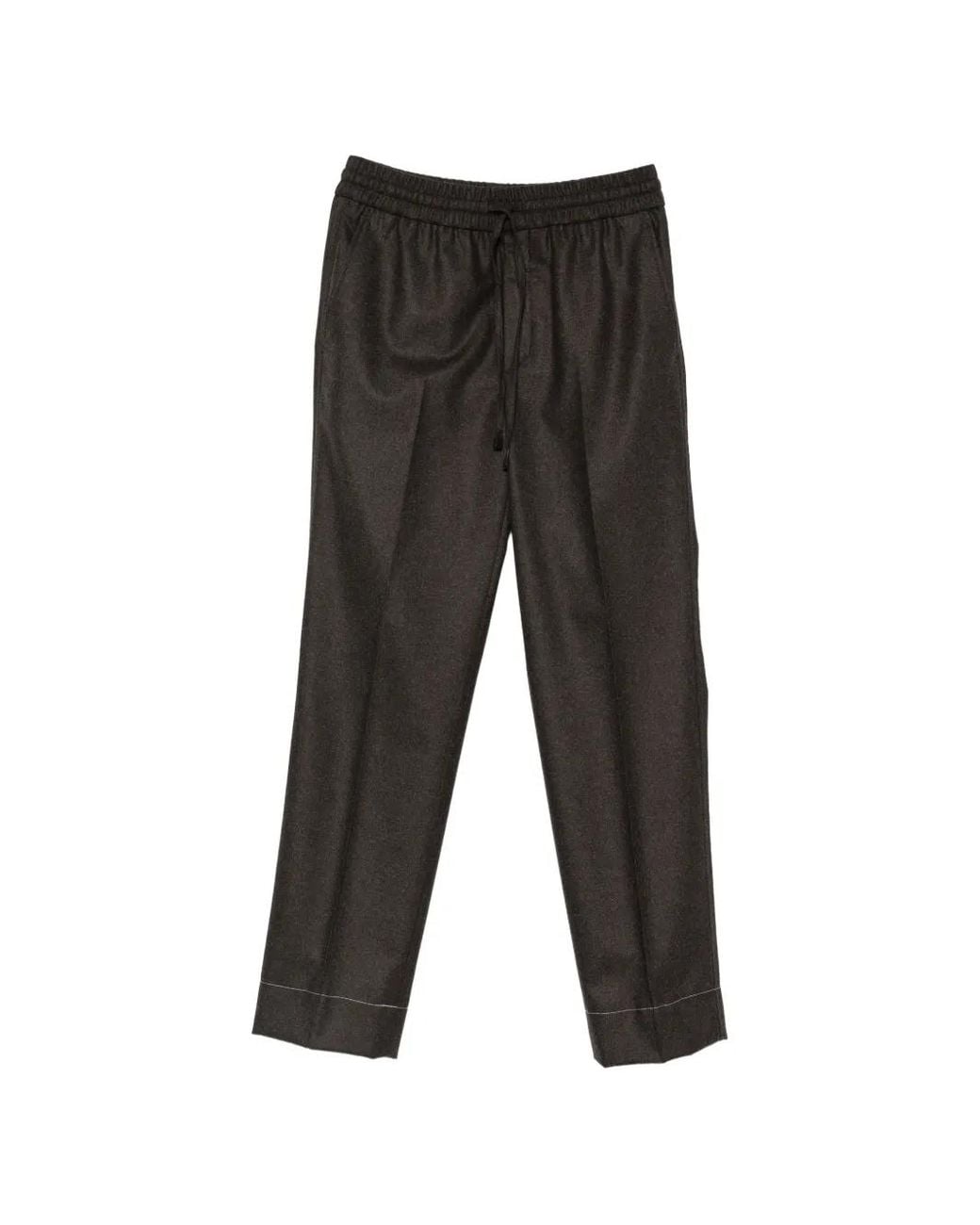 Brioni Black Drawstring-Waist Pressed-Crease Trousers for men