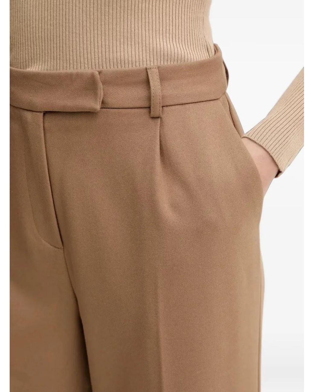 Morgan Natural Pleated Wide-Leg Tailored Trousers