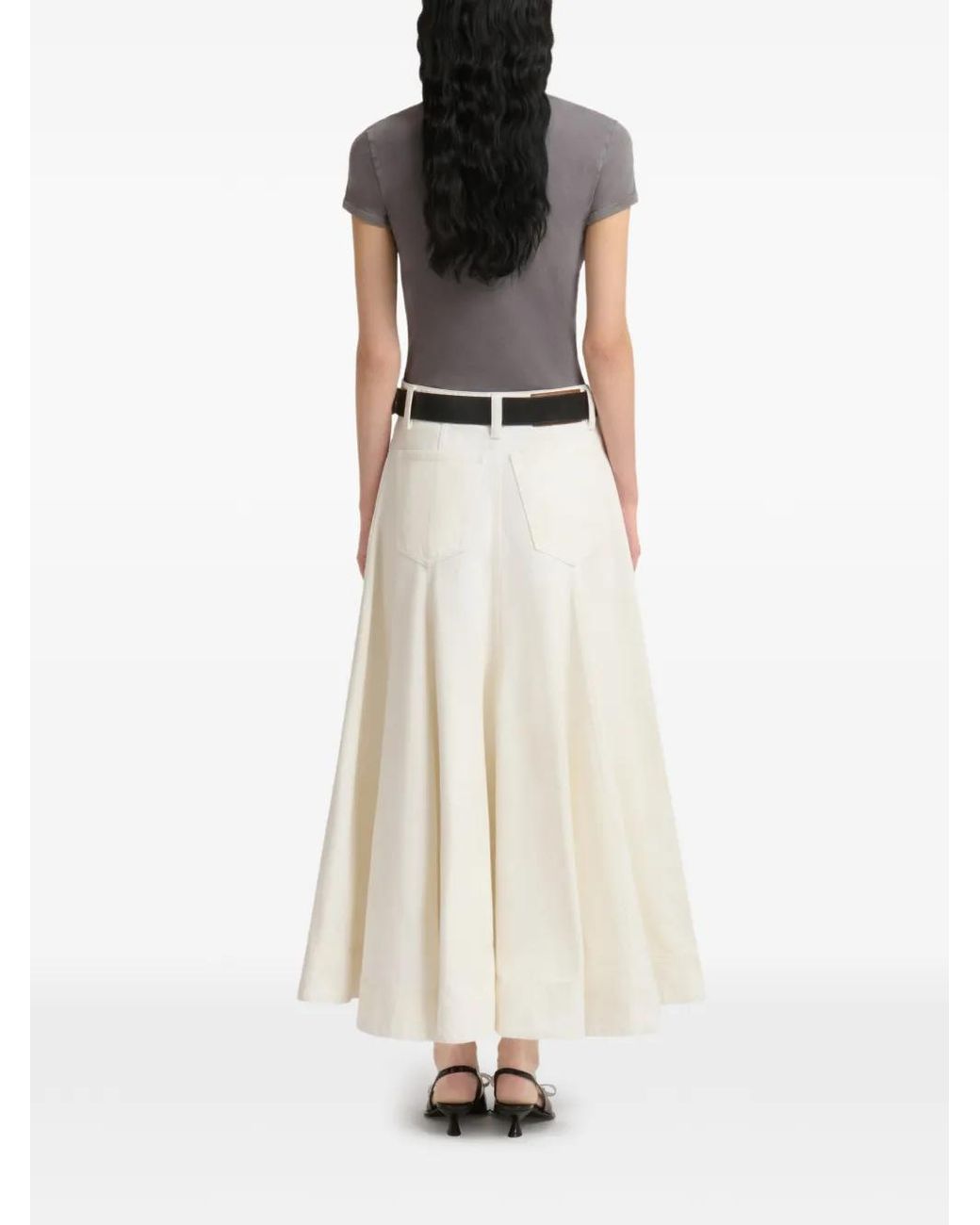 Marni White Denim Flared Midi Skirt