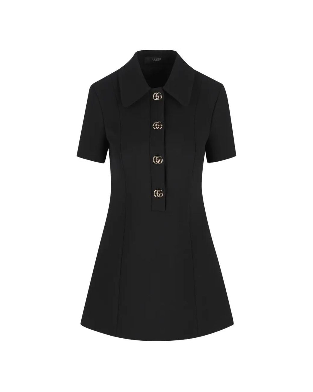 Gucci Black Wool Double G-Detail Mini Dress