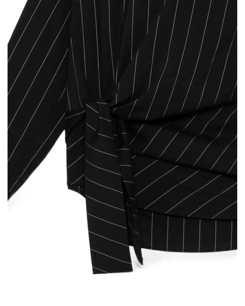 JNBY Black Pinstripe-Pattern Tie-Front Blouse