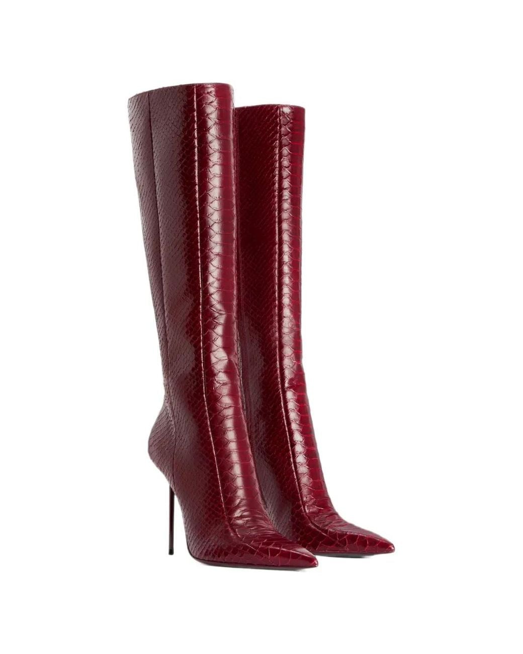 Paris Texas Red Lidia Python-Effect Calfskin Boots