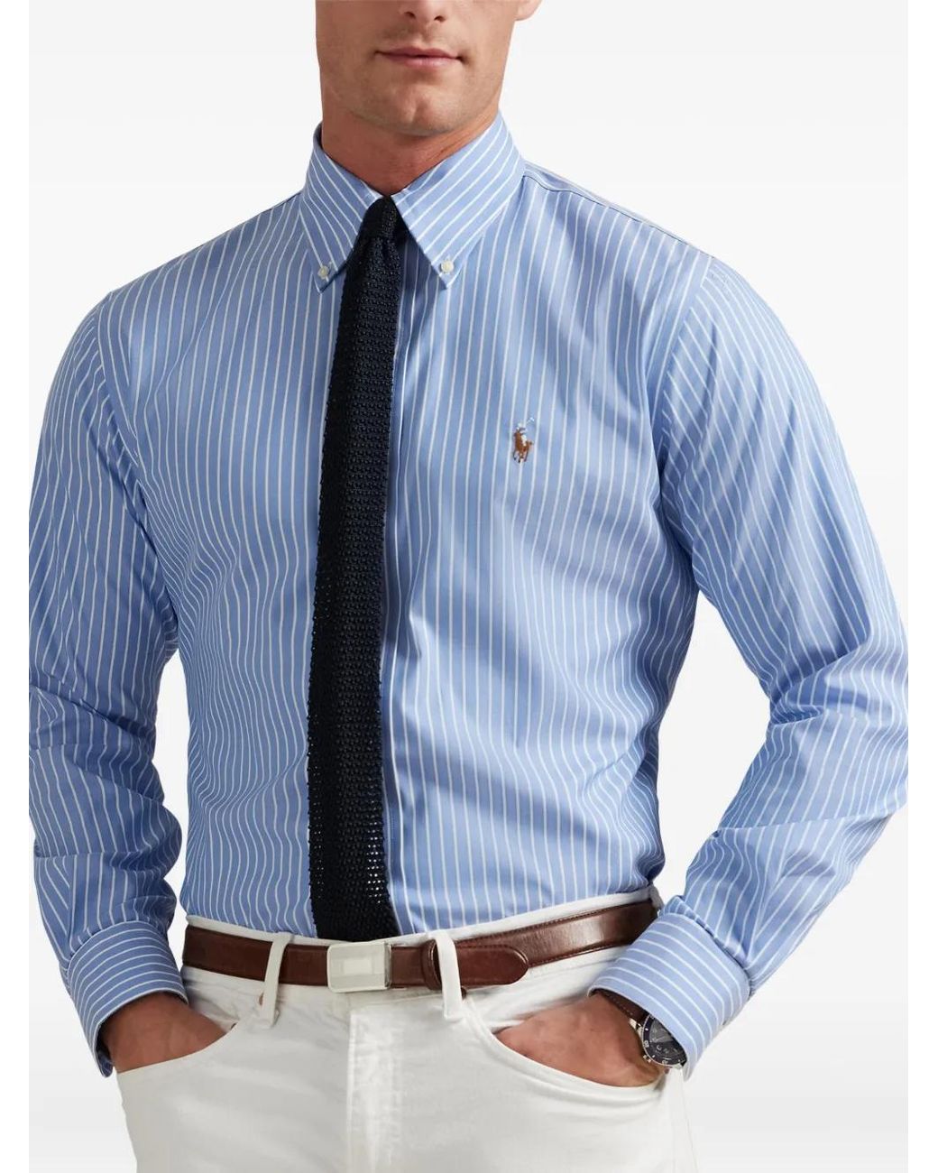 Polo Ralph Lauren Striped Long-Sleeve Shirt in Blue for Men | Lyst