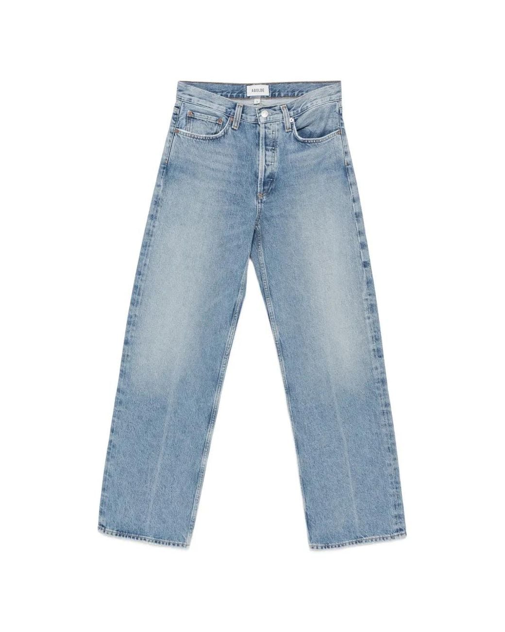 Agolde Blue Pressed-Crease Wide-Leg Jeans