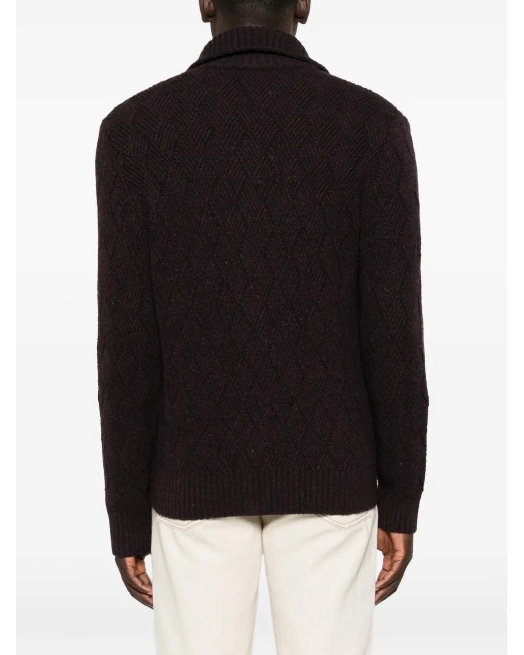 Eleventy Black Diamond-Knit Zip-Up Cardigan for men