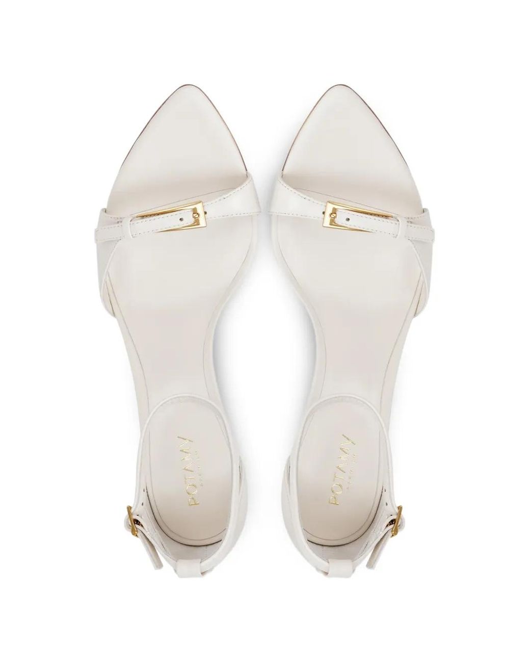 POTAMY White Buckle-Strap Leather Sandals