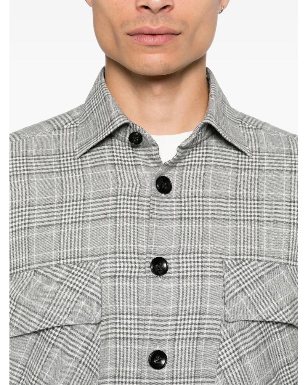 Kiton Gray Prince Of Wales Check Shirt for men