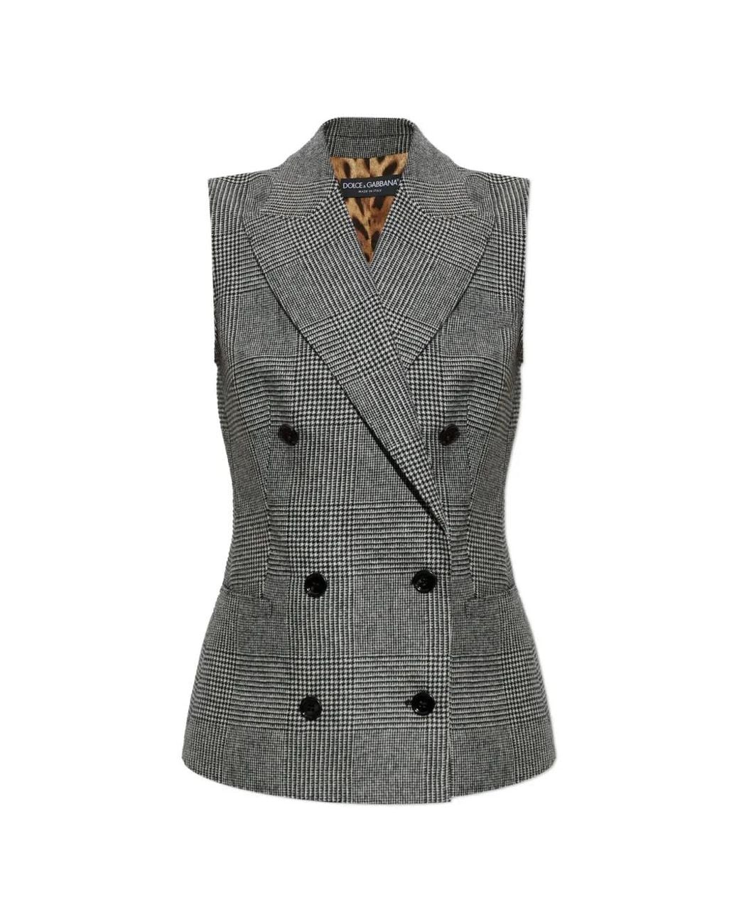 Dolce & Gabbana Gray Gilet En Flanelle Glen À Carreaux