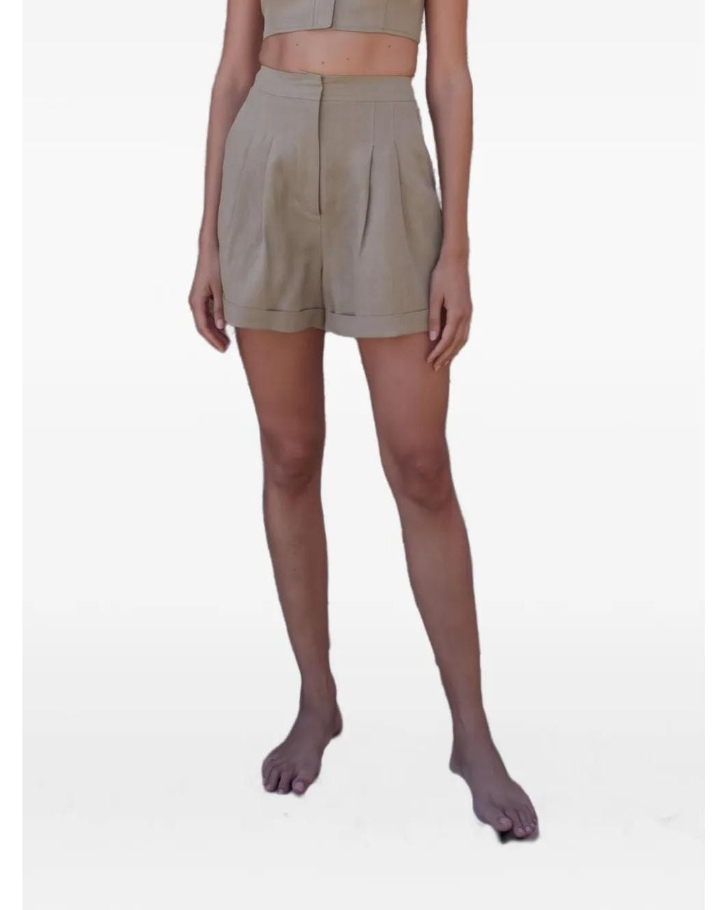 LeKasha Gray Cesare Pleated Linen Shorts