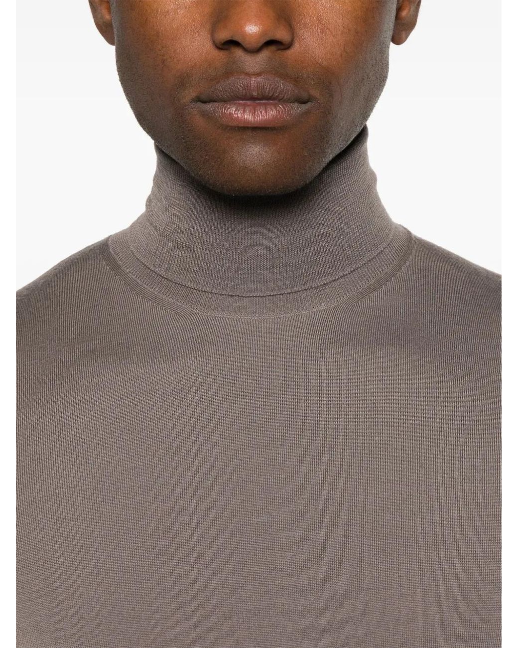Drumohr Gray Fine-Knit Roll Neck Sweater for men