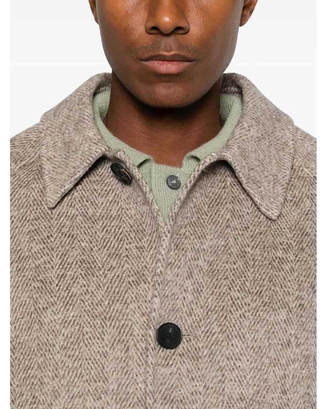 Amaranto Gray Herringbone-Pattern Raglan-Sleeve Coat for men