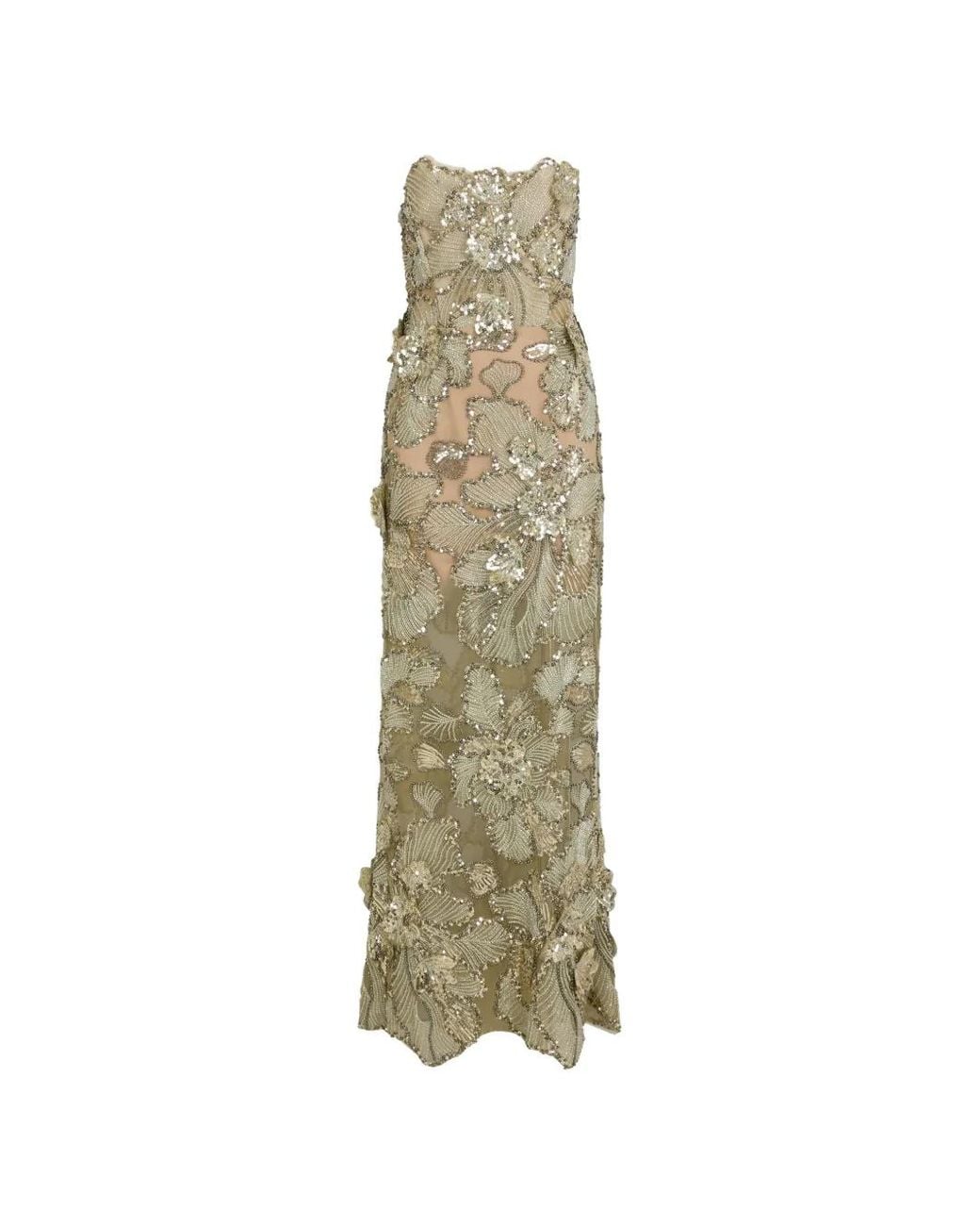 Bronx and Banco Green Farah Sequin-Floral Maxi Dress
