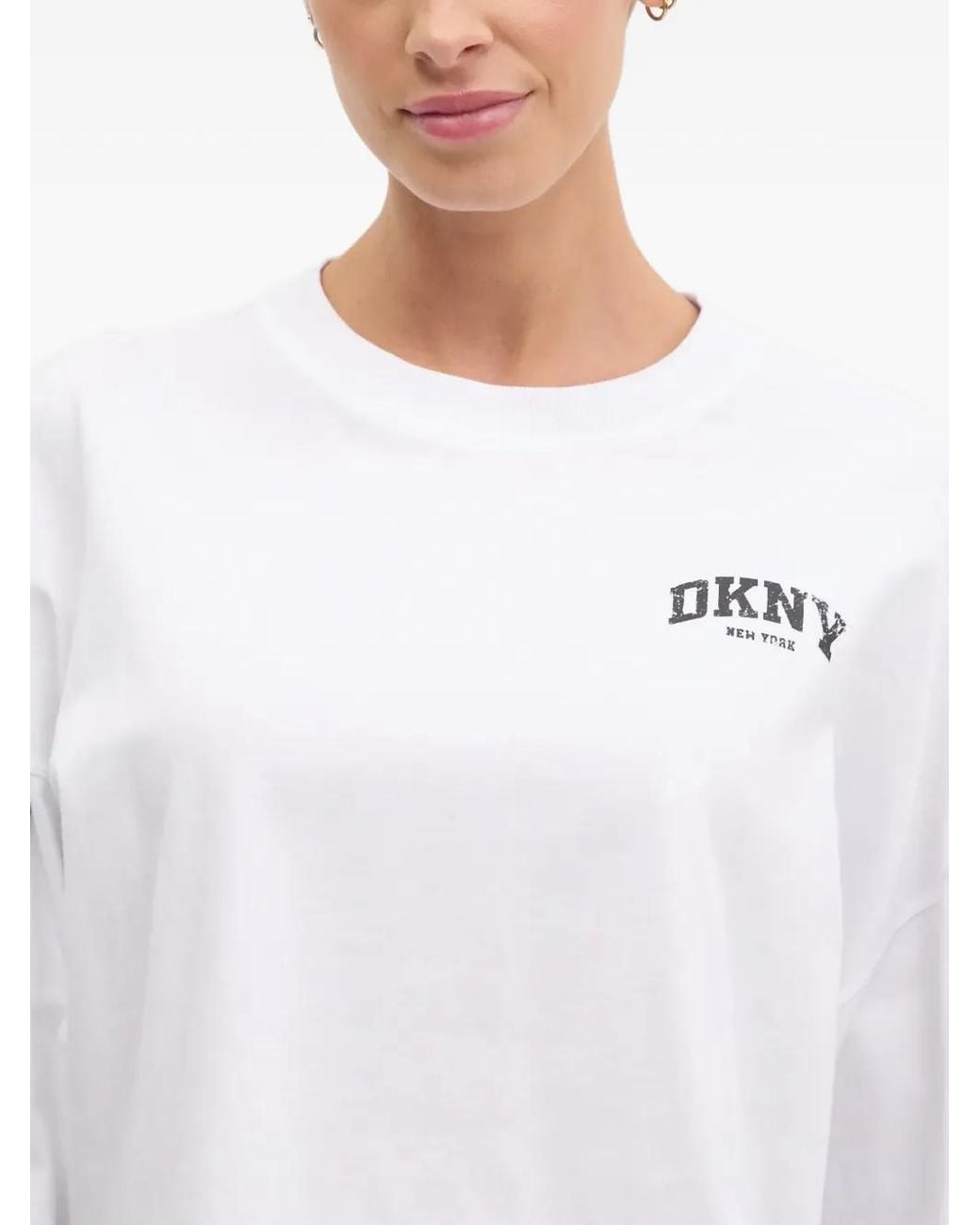 DKNY White Stripe-Detail Long-Sleeve T-Shirt
