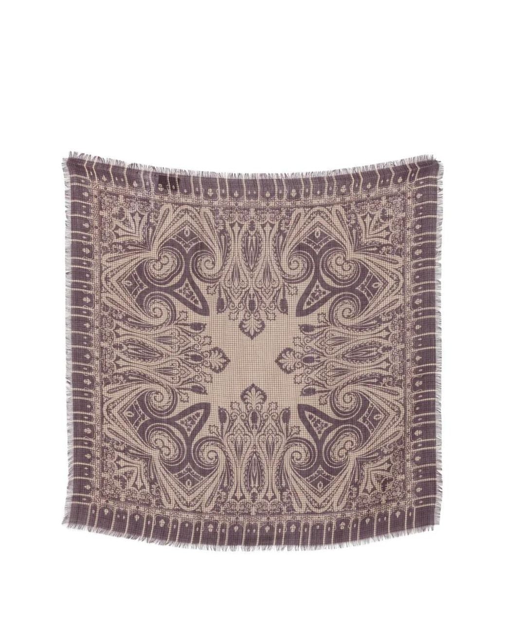 Etro Natural Wool And Silk Jacquard Scarf With Houndstooth Motif And Print for men