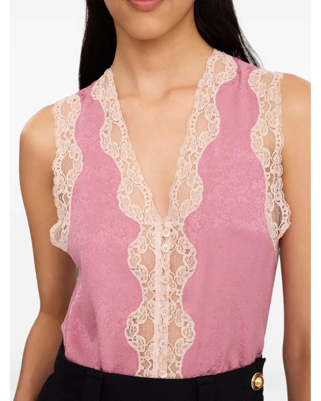 Chloé Pink Lace-Trim Jacquard Top
