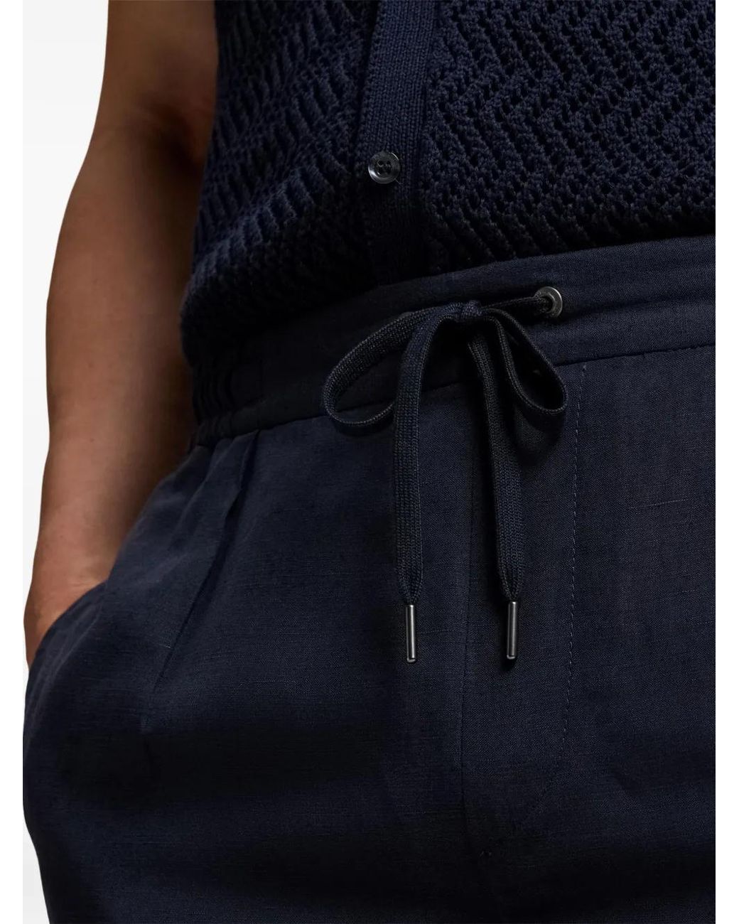 Ralph Lauren Blue Pleated-Front Drawstring Shorts for men