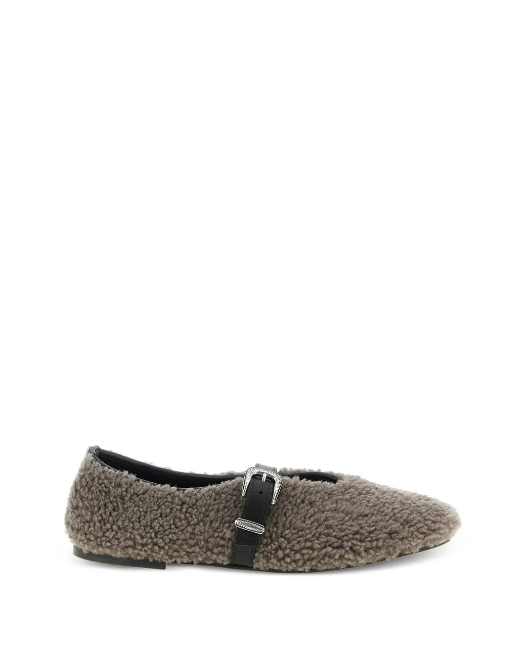 KATE CATE Gray Shearling Buckle Ballet Flats