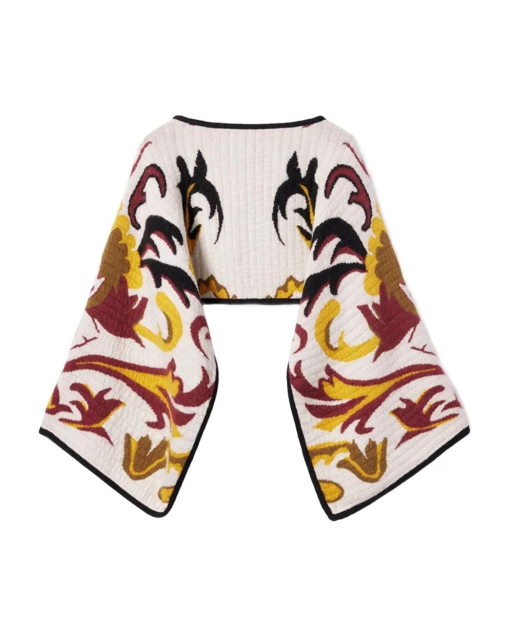 LaDoubleJ White Floral-Patterned Wide-Sleeve Stole