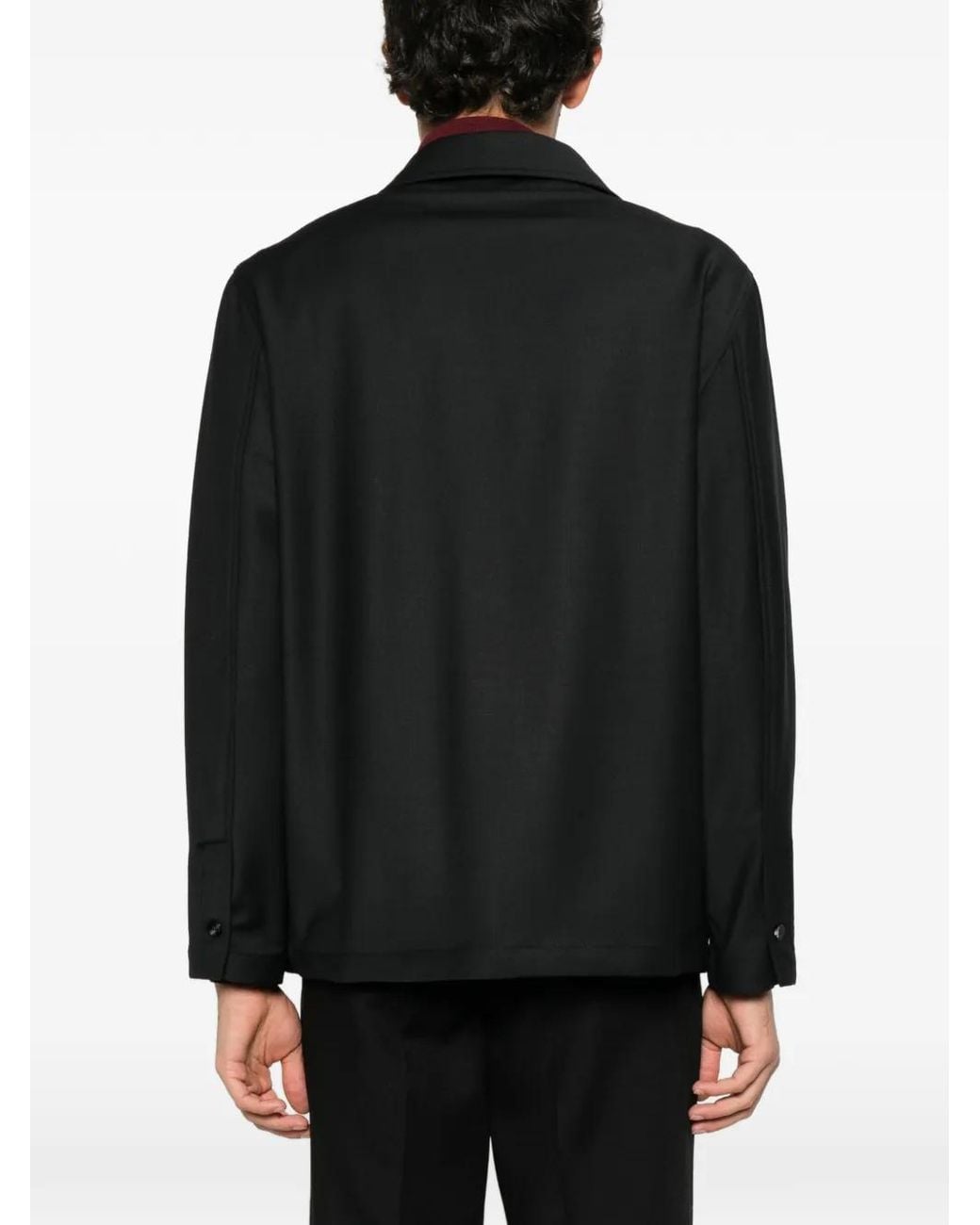 Eraldo Black Button-Fastening Chest-Pocket Jacket for men