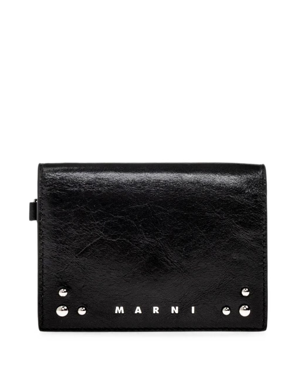 Marni Black Logo-Print Studded Wallet