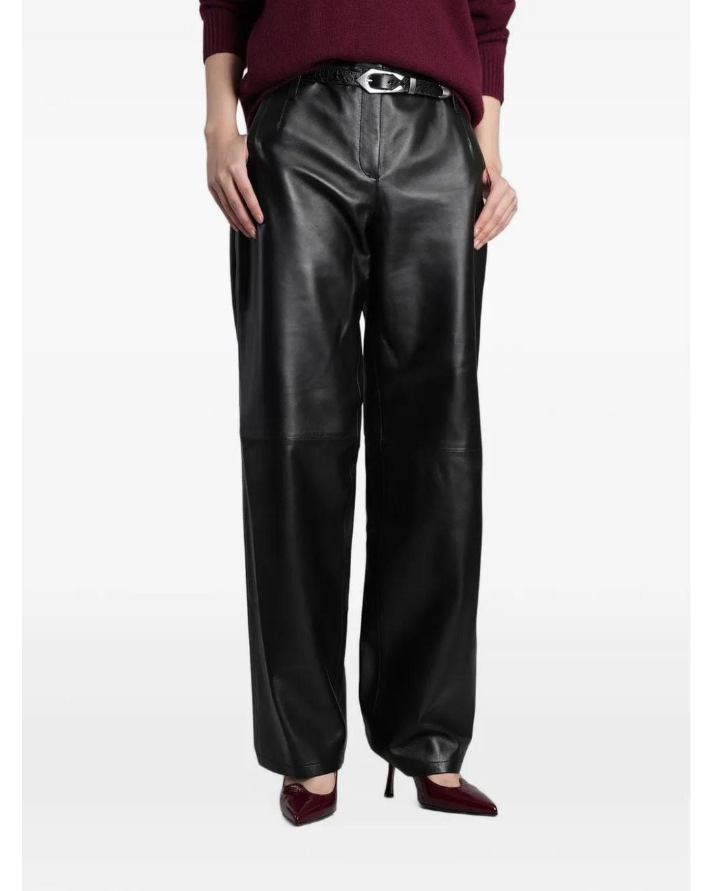 IRO Black Caracas Wide-Leg Leather Trousers