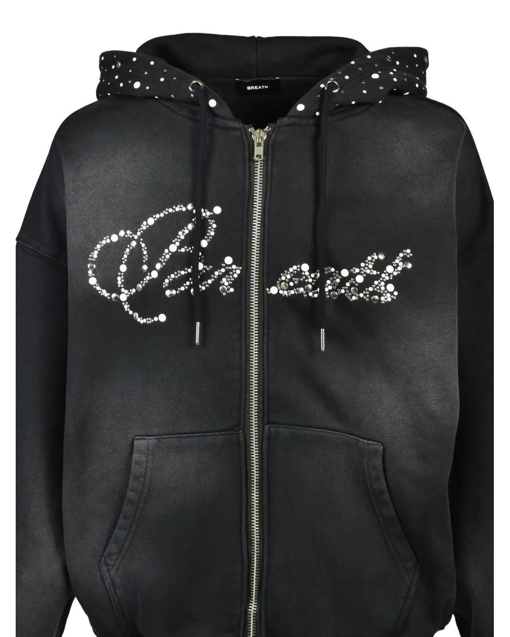 BREATH Black Rhinestone-Embellished Faded Hoodie for men
