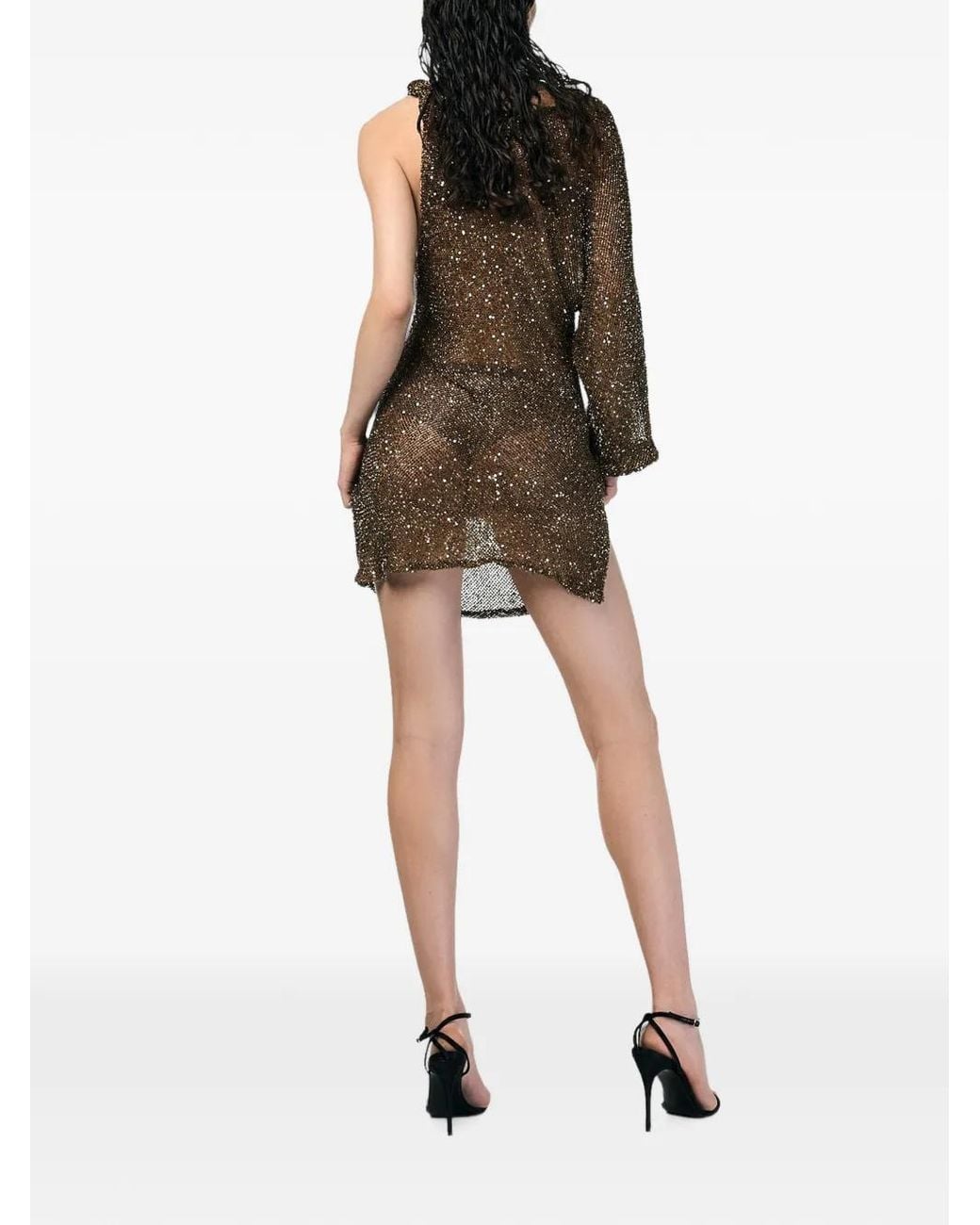 ANDRA ANDREESCU Natural One-Shoulder Sequin-Embellished Mini Dress