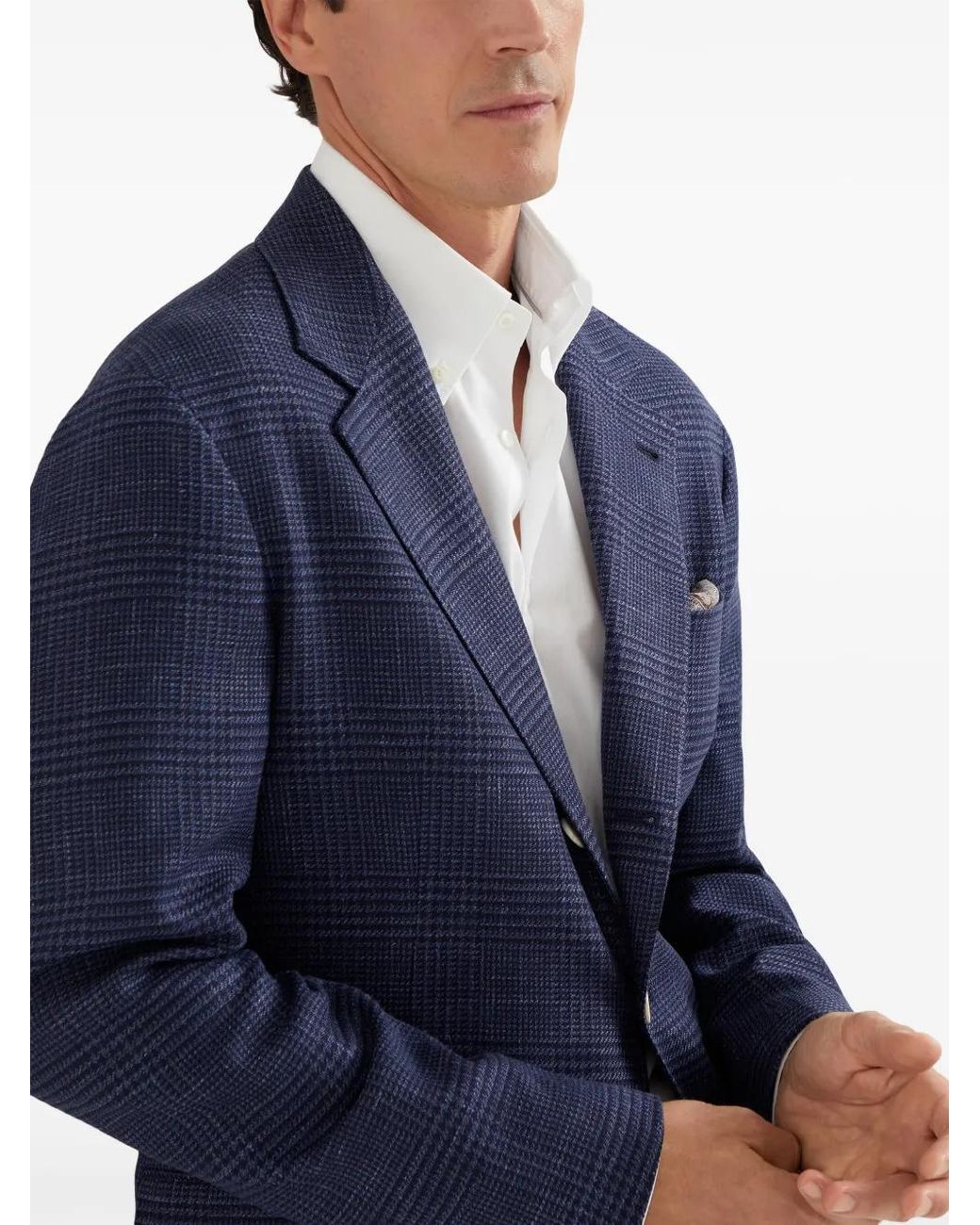 Brunello Cucinelli Blue Prince Of Wales Deconstructed Jacket for men