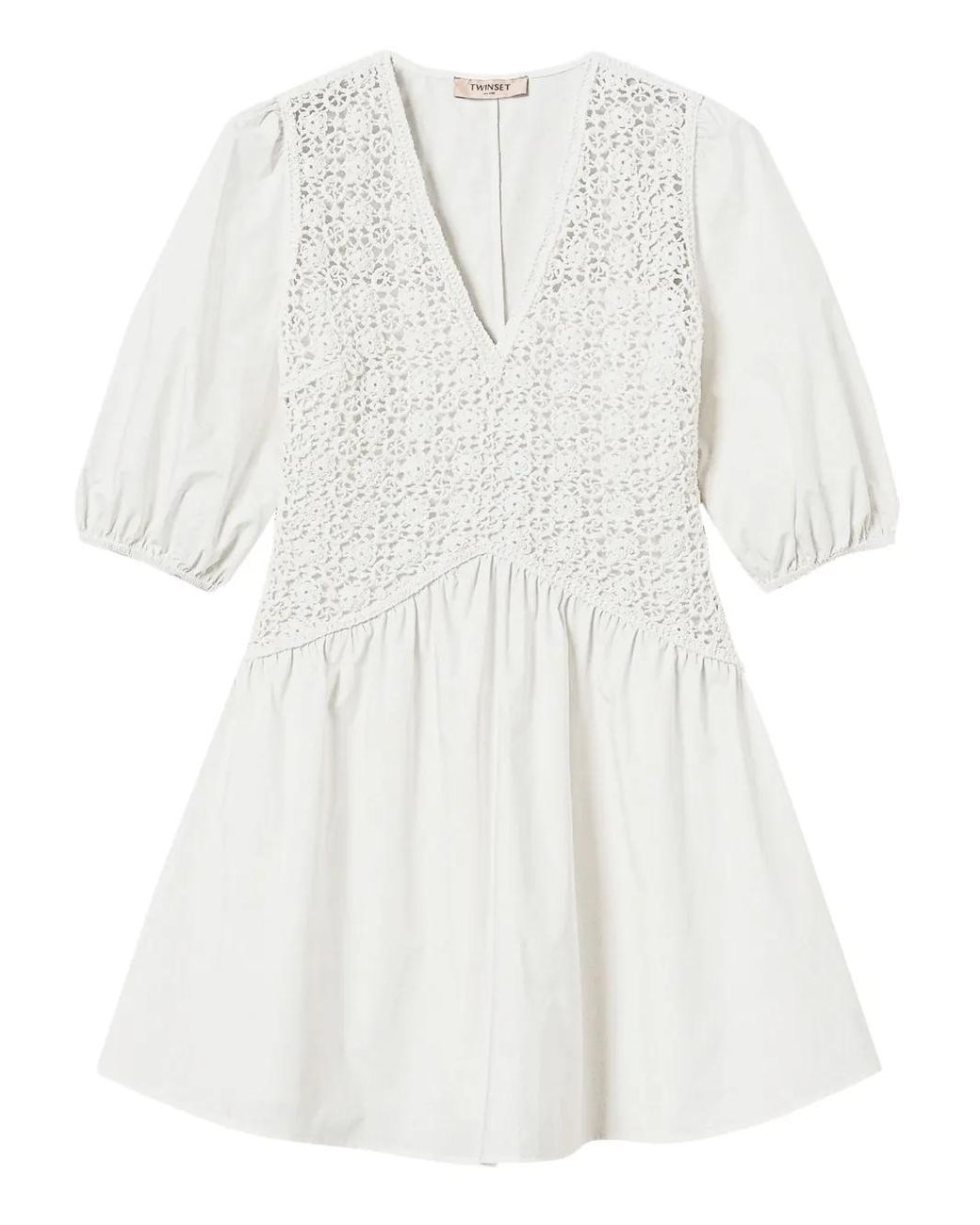 Twinset White Robe À Manches Bouffantes