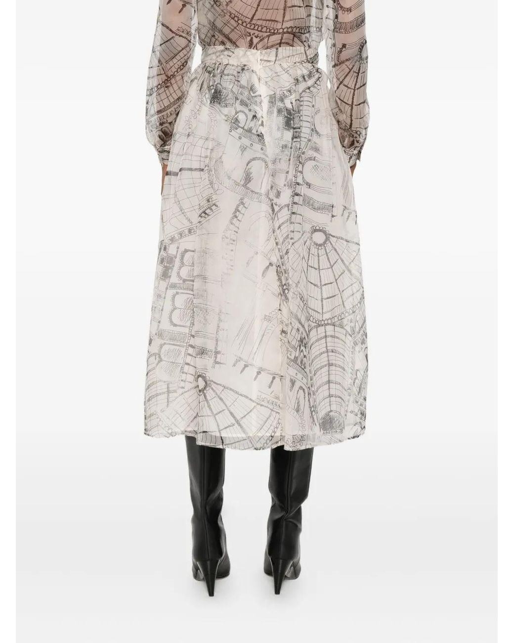 Paul & Joe Natural Graphic-Print Silk Skirt