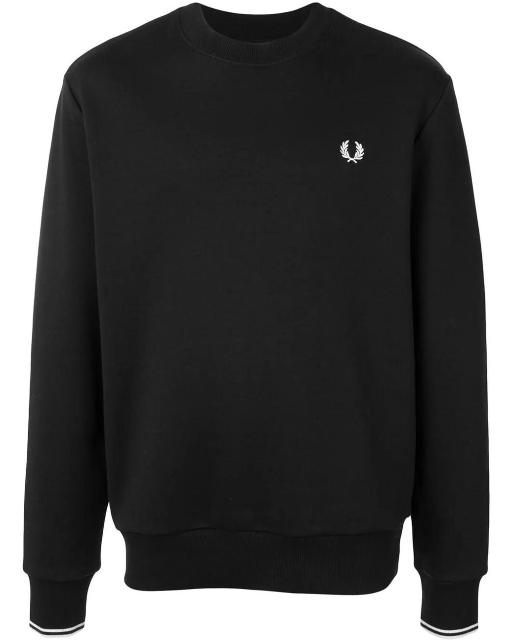Fred Perry Black Embroidered Logo Crew-Neck Sweatshirt for men