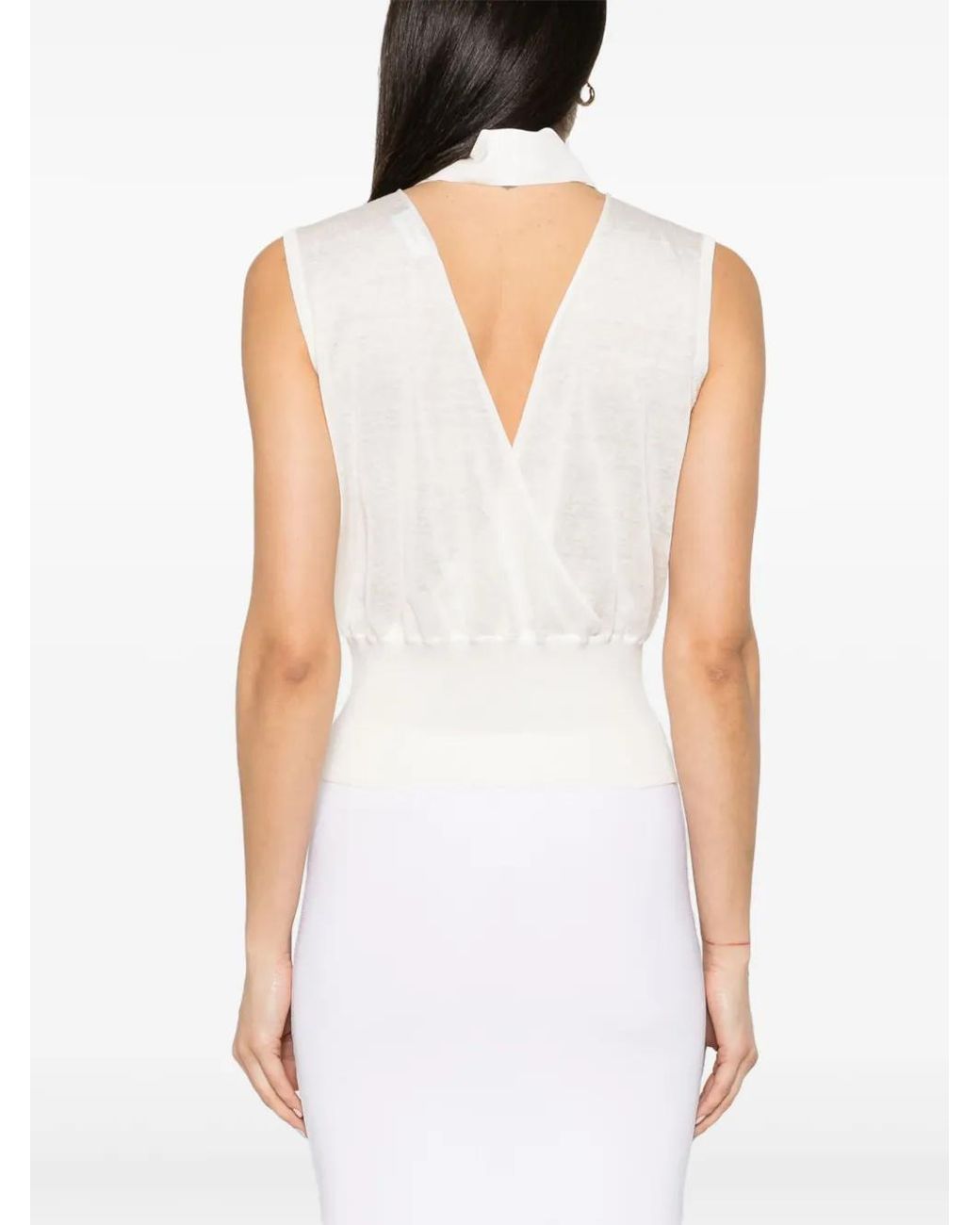 Fabiana Filippi White Pussy-Bow Collar Knitted Top