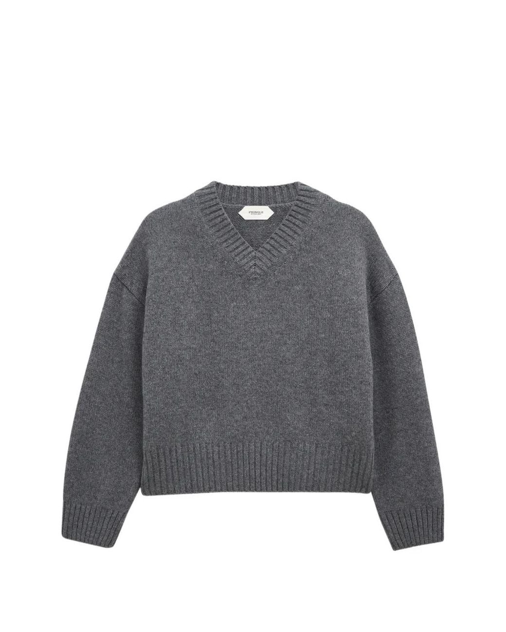 Pringle of Scotland Gray V-Neck Cashmere Sweater