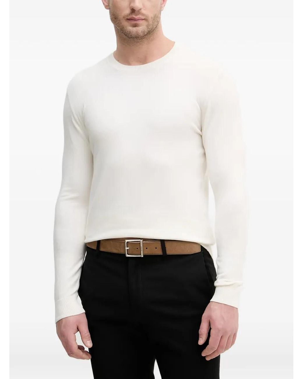 Sisley White Crew-Neck Long-Sleeve Sweater for men