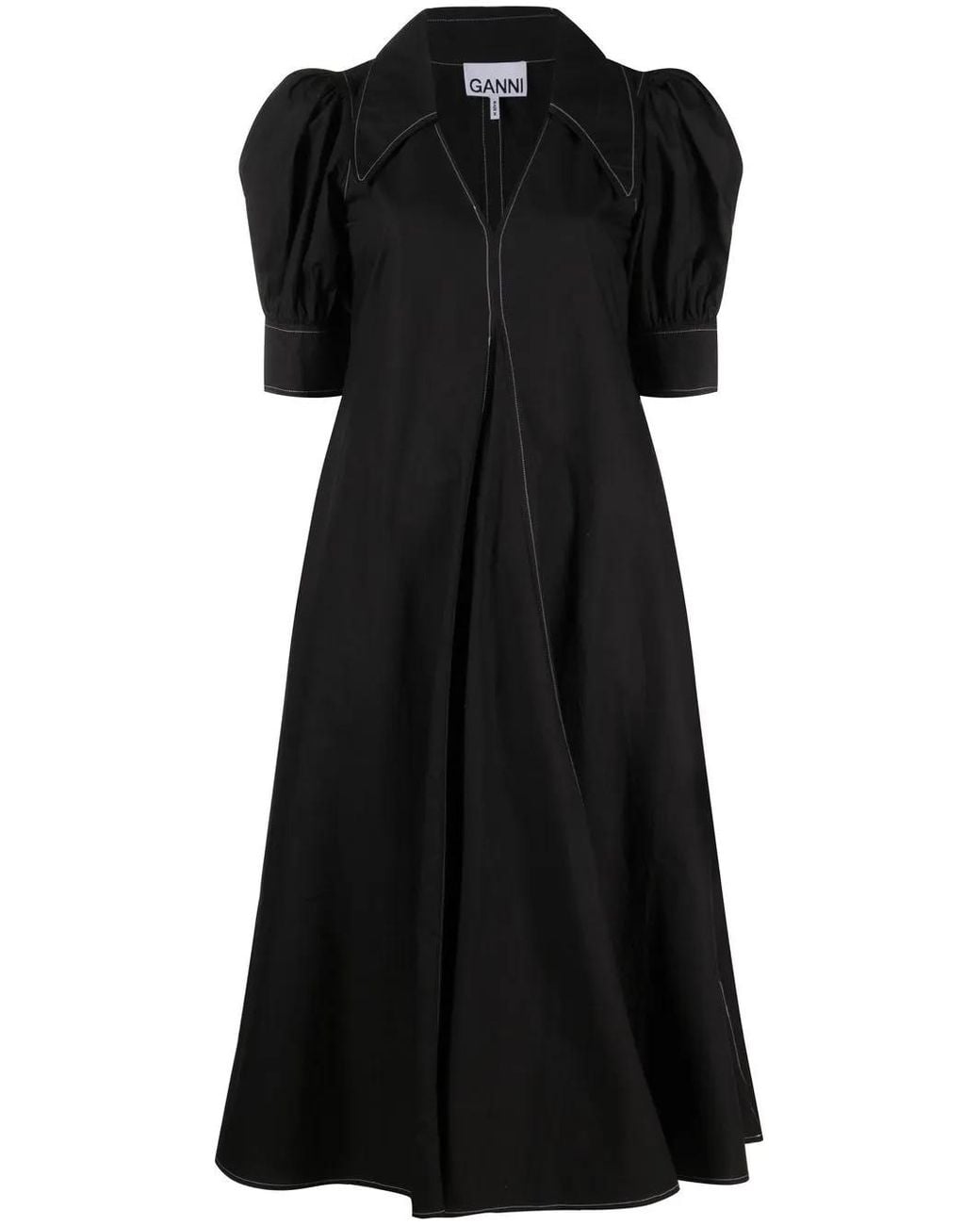 Ganni Black Puff Sleeve Midi Dress